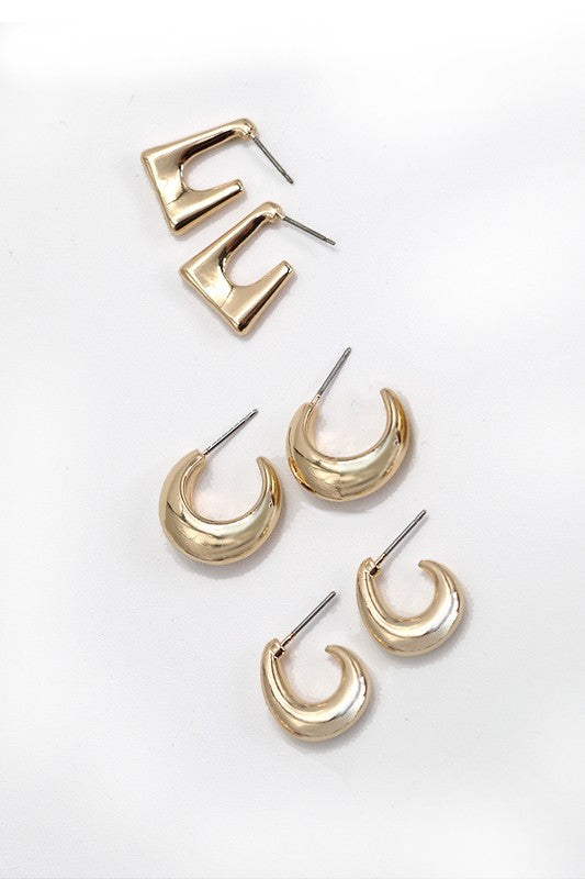 Mini Trio Huggie Earrings Set (Gold)