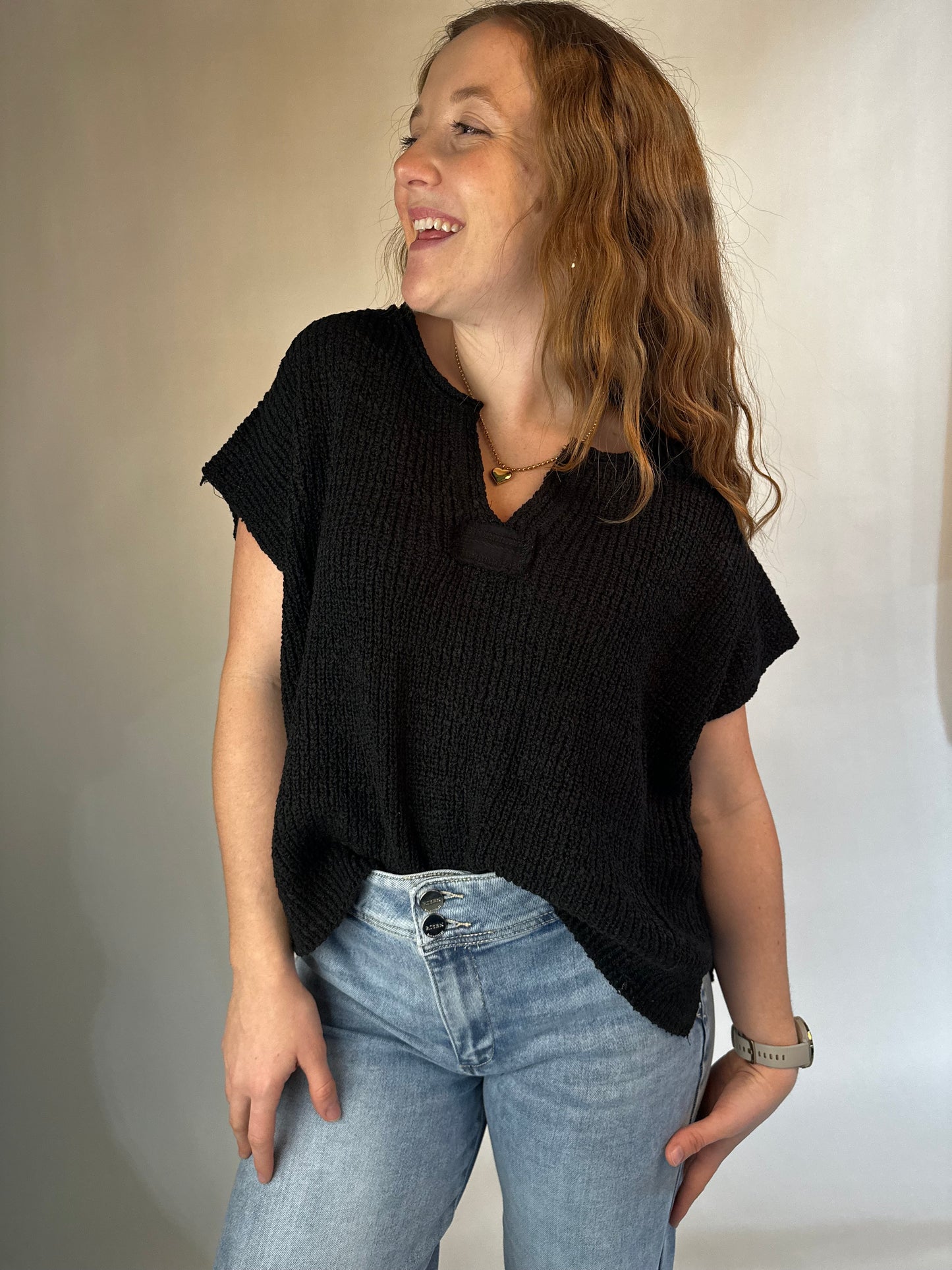 Knit to Perfection Popcorn Top (Black)