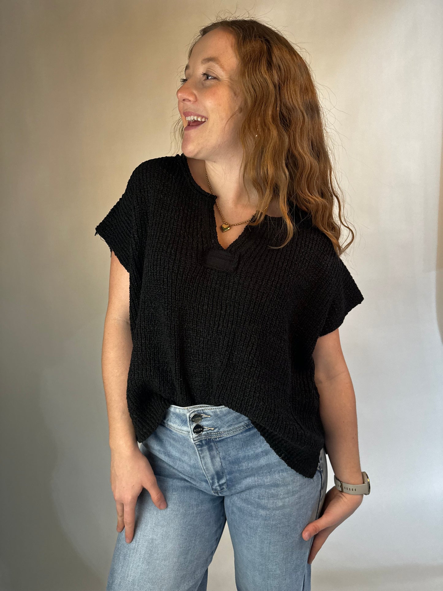 Knit to Perfection Popcorn Top (Black)